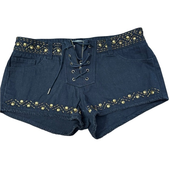 AMUSE SOCIETY.    Black and Gold Jean Shorts with Studded Embellishments - Picture 1 of 6